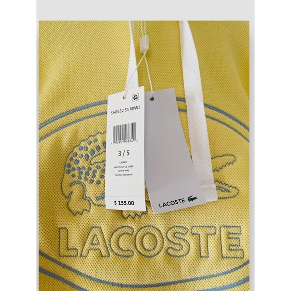 Lacoste Embroidered Logo Piqué Fleece Cotton Blend Hoodie Size S Yellow NWT - Picture 5 of 7